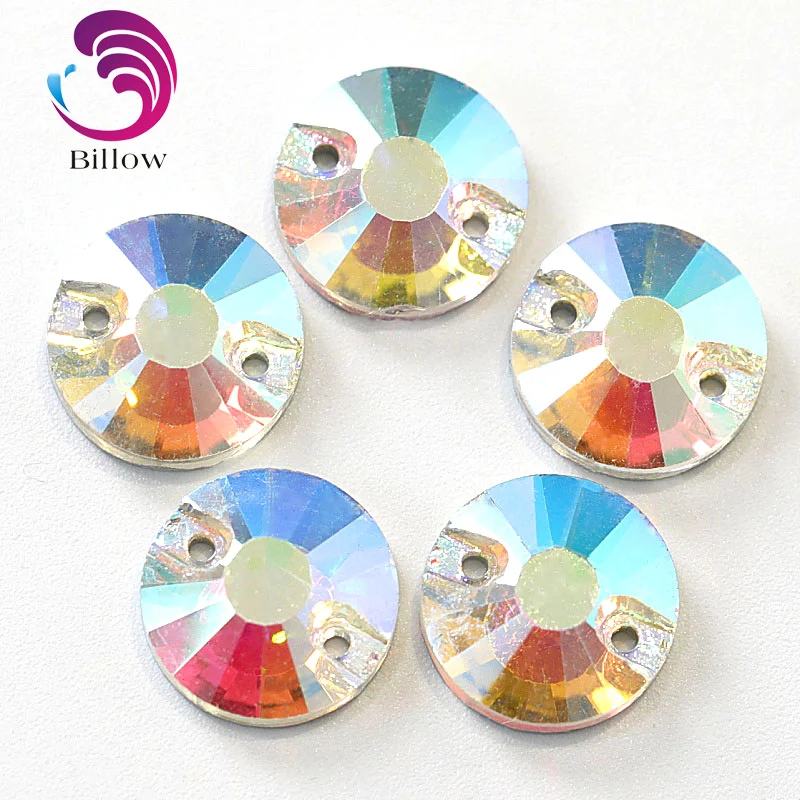 

Crystal Flat Top Round Shape Sew On Rhinestone Flatback Sew-On Rhinestons 2 Hole Glass Sewing Rhinestone For Wedding Dress B1084