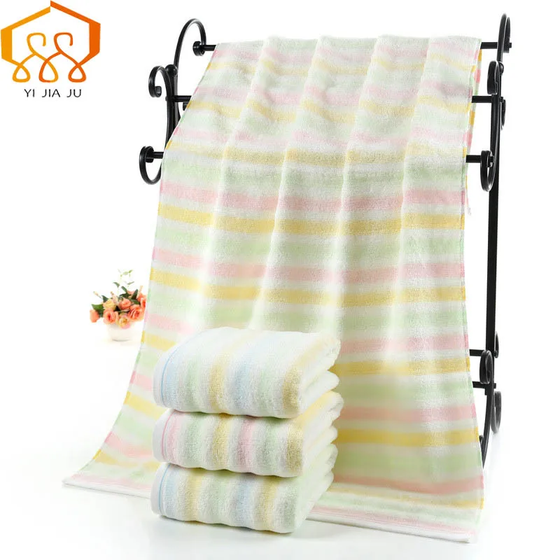 Stripe Multicolor Cotton Bath Towel Health Soft Hight Water Absorbent