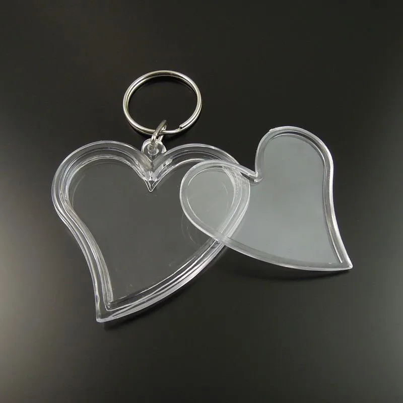 8PCS Transparent Clear Heart Photograph Case Keychain Keyrings Findings