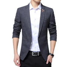 TFETTERS, осенний мужской блейзер,, роскошный клетчатый дизайн, на одной пуговице, деловые мужские костюмы, блейзеры, приталенный,, пиджак