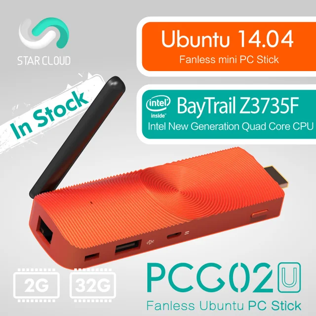 Fanless Ubuntu 14.04 Intel PC B&acirc;ton &Eacute;toile Couverture PCG02U Mini PC Bay Trail Z3735F 2 GB DDR3 32 GB mem HDMI LAN WiFi