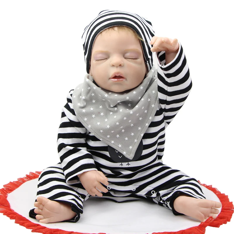 NPK Reborn Babies Full Silicone Vinyl Sleeping Newborn Baby Dolls 22Inch/55cm Christmas Birthday Gift