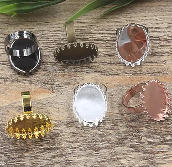 

Multi-color Plated Rings Settings with 13*18mm 18*25mm Oval Crown Bezel Resin Cabochon Bases Blanks Adjustable Ring Findings DIY