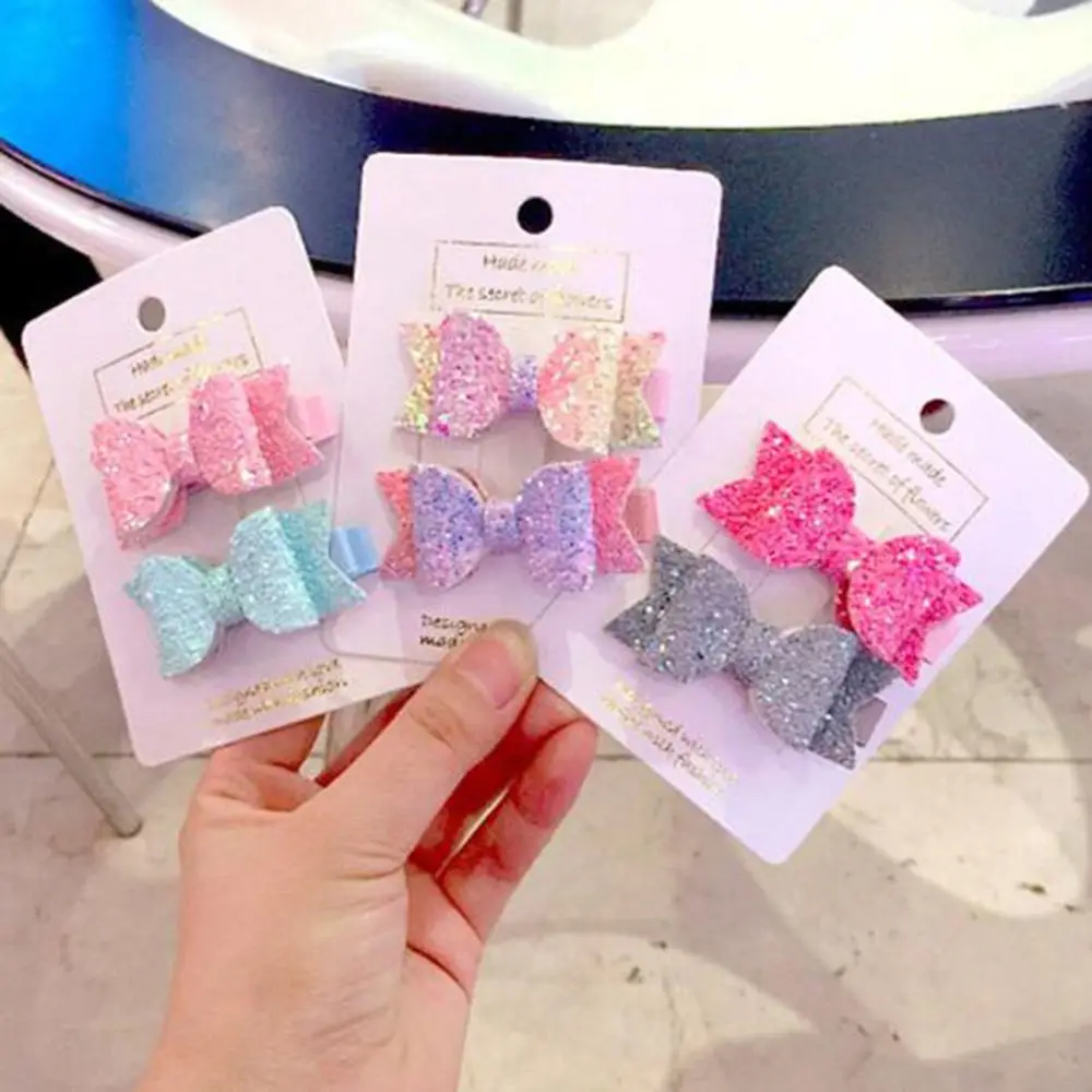 

2pcs/set Cute Mini Little Girls Hair Bows Clips Double Layer Glitter Kids Hairpins Sequins Princess Headdress Accessories