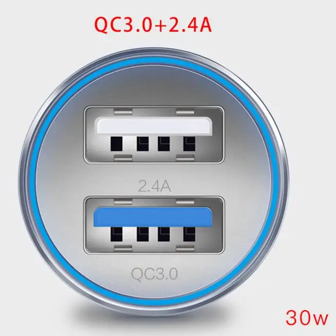 QC 3,0 Автомобильное зарядное устройство металлический корпус два usb-порта Быстрая зарядка универсальное автомобильное зарядное устройство для Xiaomi samsung iPhone iPad и т. д - Тип штекера: 30W