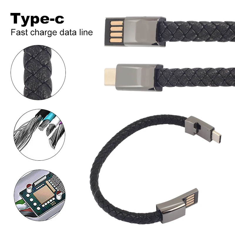 

Type-C USB Charger Cable Bracelet Leather Wristband Accessories Fast Charge Sync Support Quick Charge Data Cable