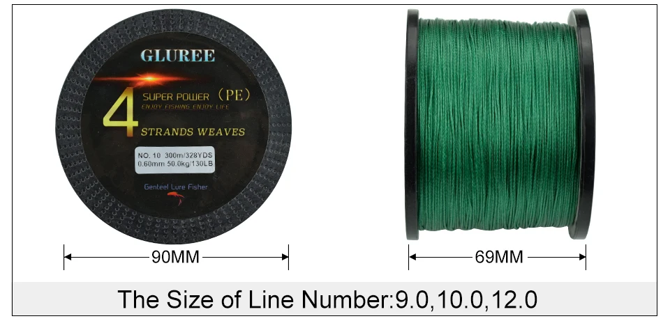GLUREE 300M328Yards 4 Stands PE Line Braided Fishing Line 100% PE Multifilament Fishing Line Super Strong High Quality 8LB-150LB (10)