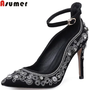 

ASUMER 2020 fashion spring autumn shoes woman pointed toe shallow pumps women shoes super high heels shoes suede leather shoes