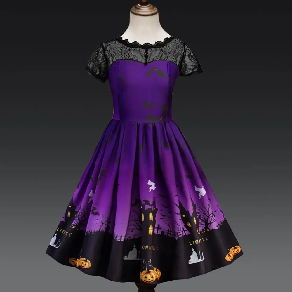 

2019 Baby Girl Dress Halloween Teen Kids Girls Costume A-Line Short Sleeve Dress Halloween Lace Princess Dress 5Y-8Y