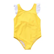 Детские купальники для девочек полиэстер Одна деталь купальный костюм бикини с оборками; с узором из боди пляжный комбинезон одежда K530