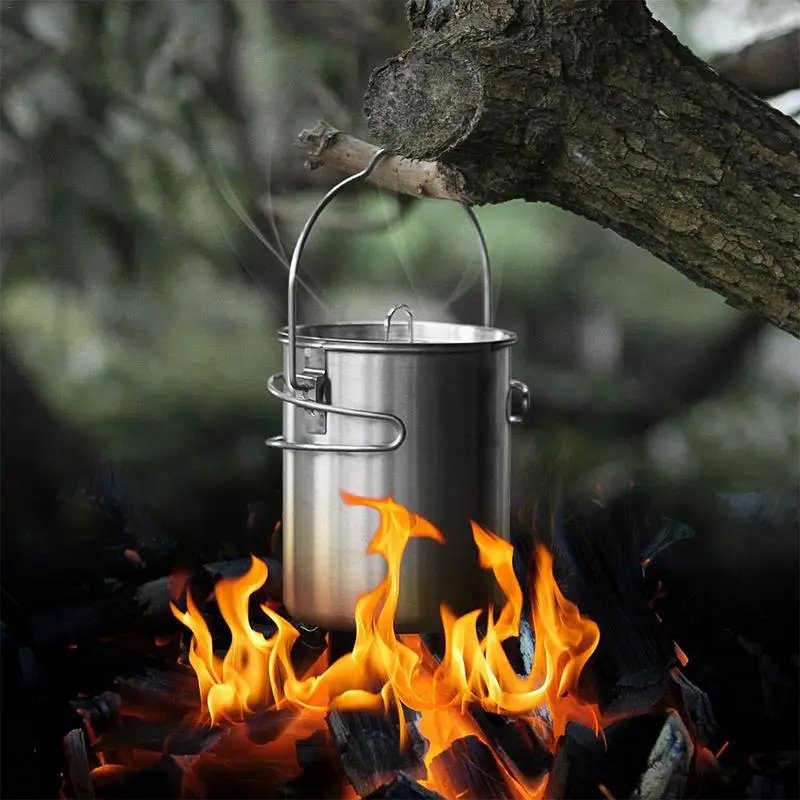 Acampar al aire libre senderismo Picnic utensilios de cocina conjunto de portátil de 304 de acero inoxidable colgante Copa plegable utensilios de cocina equipos de