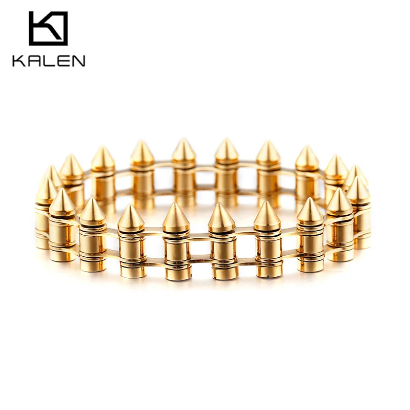

KALEN Punk Bullet Bracelet For Men 18.5-20cm Adjustable High Polished Stainless Steel Bicycle Link Chain Bracelets Jewelry