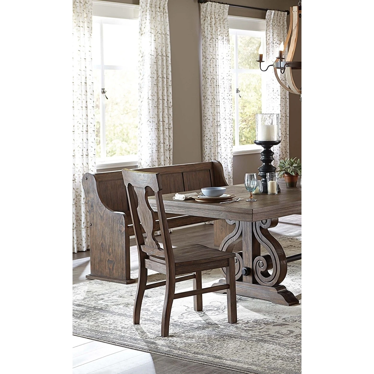 Wooden Dining Side Chairs with Fiddle Back, Brown, Set Of 2 (1)