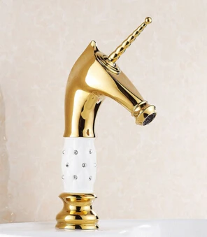 اليورو الذهب تصفيح الفاخرة حوض الحمام الحنفية واحدة مقبض الغرور بالوعة خلاط مياه الحنفية الأناناس الجسم مع الماس