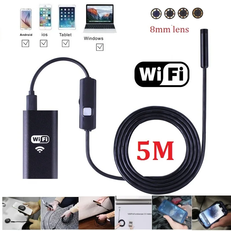 

5M WIFI Endoscope USB Camera 8mm lens Borescope Inspection Endoskop HD Endoscopic Camera for Android iphone