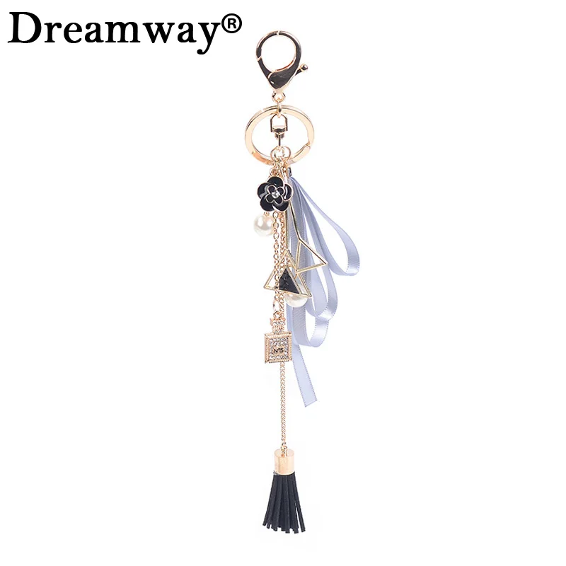 High quality pearl beads charm keychain crystal perfume bottle key ring