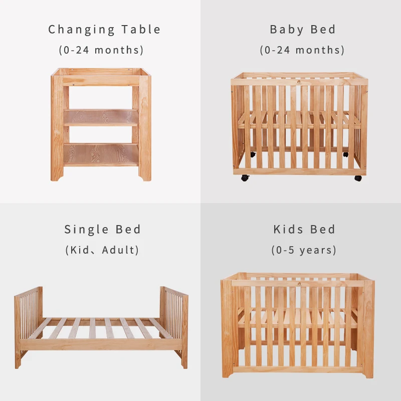 2018 Housbay 4 в 1 GROW UP BABY BED Multifunction деревянная кроватка для ребенка, детская мебель, пеленальный стол, детская кровать с колесами 2018 Housbay 4 в 1 GROW UP BABY BED Multifunction деревянная кроватка для ребенка, детская мебель, пеленальный стол, детская кровать с колесами