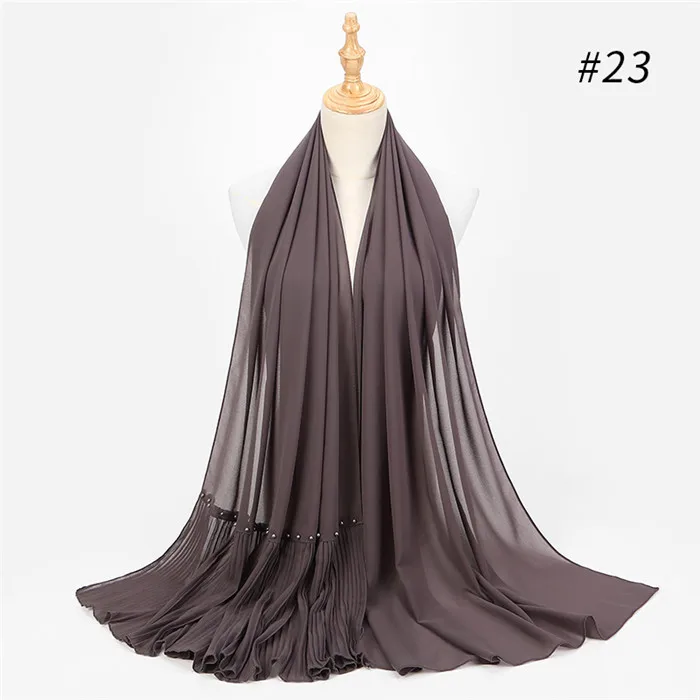with pearl color23 Длинный шарф в стиле пэчворк, популярный шифоновый шарф с пузырьками, хиджаб с жемчужной складкой, шарф с швом, мусульманские шарфы - Цвет: with pearl color23