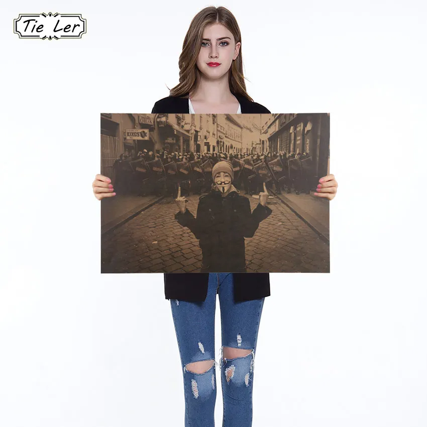 

1PC Fashion Kraft Paper Wall Sticker Vintage V for Vendetta Poster Geeky Plot Retro Living Room Decor