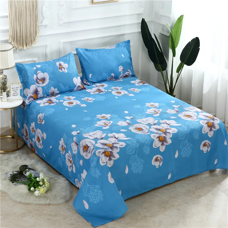 Cartoon Print Bed Linens Flat Bed Sheet Plain Feather Printed For Single/ Double Bed Twin Queen King Size Bedsheets FS01 1 PC