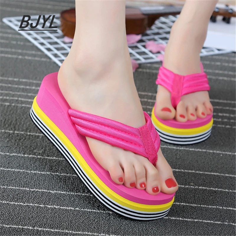 

New summer high-heeled flip-flops fashion wedge with platform beach sandals and women's slippers