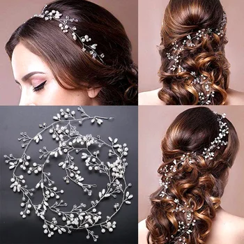 

Bridal Headbands Long Tiaras Crystal Wedding Hair Accessories Pearl Headpiece Women Headpiece Handmade Hair Jewelry