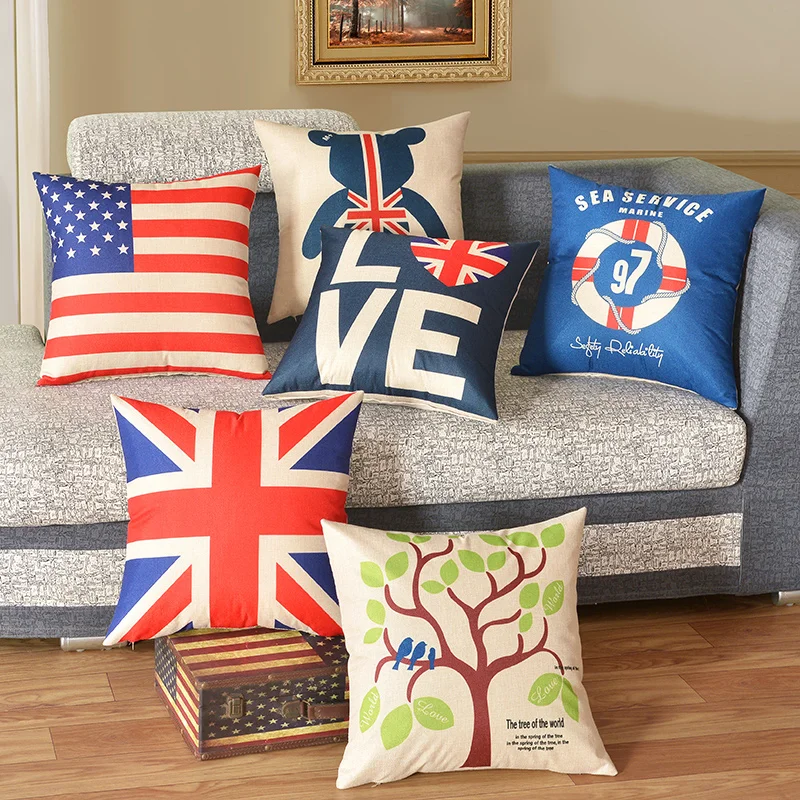 Happy Tree Cushion Cover British Flag Marine Bear Decorative