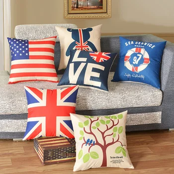 

Happy Tree Cushion Cover British Flag Marine Bear Decorative Pillows Cotton Linen Pillow and Cover Decorative Cushion 45x45cm