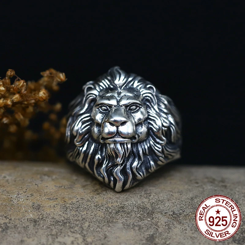 

100% S925 sterling silver men's ring wild personality fashion retro punk style carved lion shape to send lover's gift 2018 hot