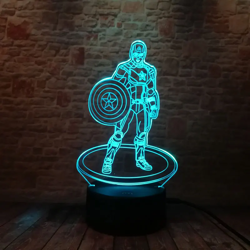 

Marvel Avengers Captain America Figure 3D Illusion Led Lamp Colorful Touch Nightlight Luminous Super Heros Model Toys