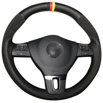 

Black Genuine Leather Black Suede Steering Wheel Cover for Volkswagen VW Gol Tiguan Passat B7 Passat CC Touran Jetta Mk6