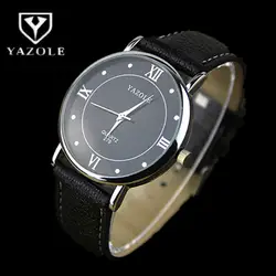 Yazole лучший бренд кварцевые часы Для мужчин модные Бизнес кожаный ремешок классические простые римские Для мужчин s часы Saat Reloj Hombre