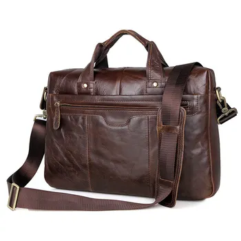 

High Quality Vintage Coffee Genuine Leather Men Messenger Bags Male Briefcase Portfolio 14" Laptop Shoulder Bags for Men M7075