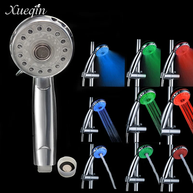 

Xueqin Adjustable 3 Modes 3 LED Color Bathroom Hand Shower Head Temperature Sensor Bath Showerhead Sprinkler