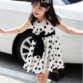 

2018 Girl Dress Cute Kids Toddlers Kid Girls Sundress Polka Dots Chiffon Tunic Bowknot Belt Dresses New Arrival