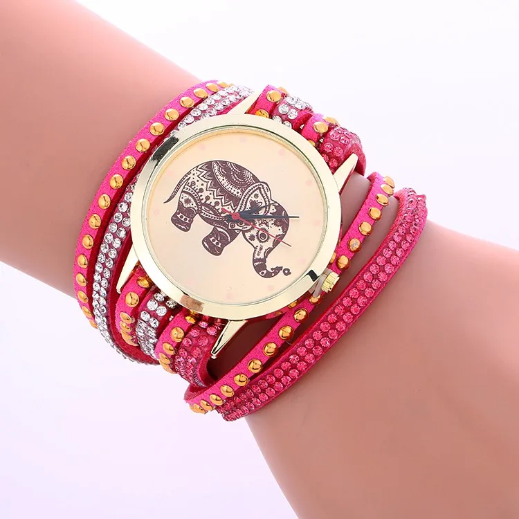 100 шт/Партия новое поступление длинные наручные часы на кожаном ремешке модный дизайн слона шипы кварцевые часы платье часы для женщин