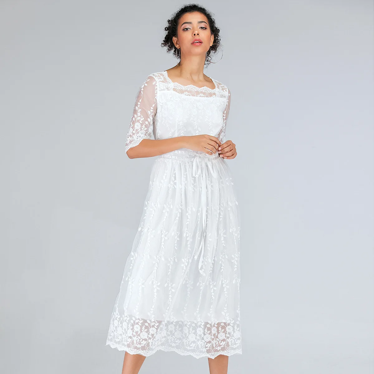 Boho пляжное белое кружевное платье женская одежда летнее винтажное корейское Черное женское платье миди элегантные женские платья Vestido JR199