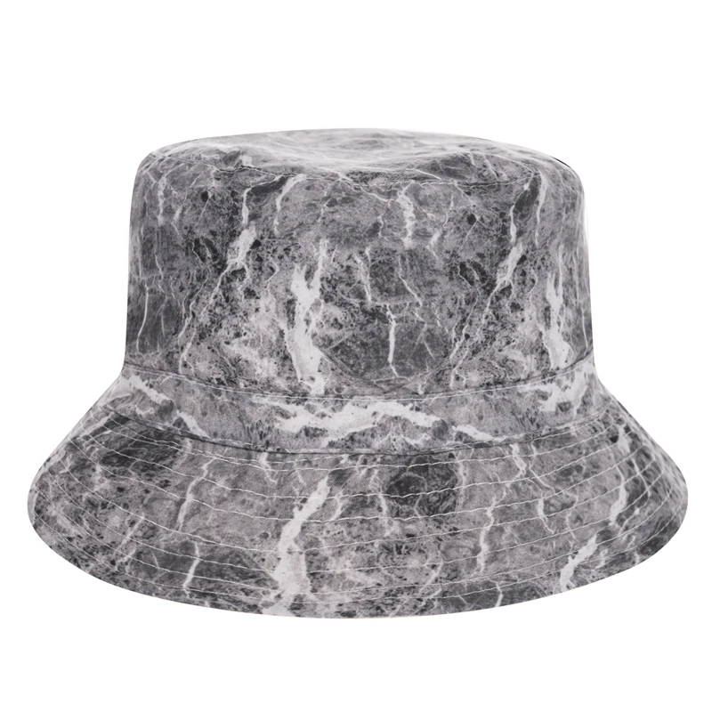 

New Fashion Flat Bucket Hat Men Women 3D Printed Marble Bob Beach Fishing Hip Hop sombrero pescador Panama Girls