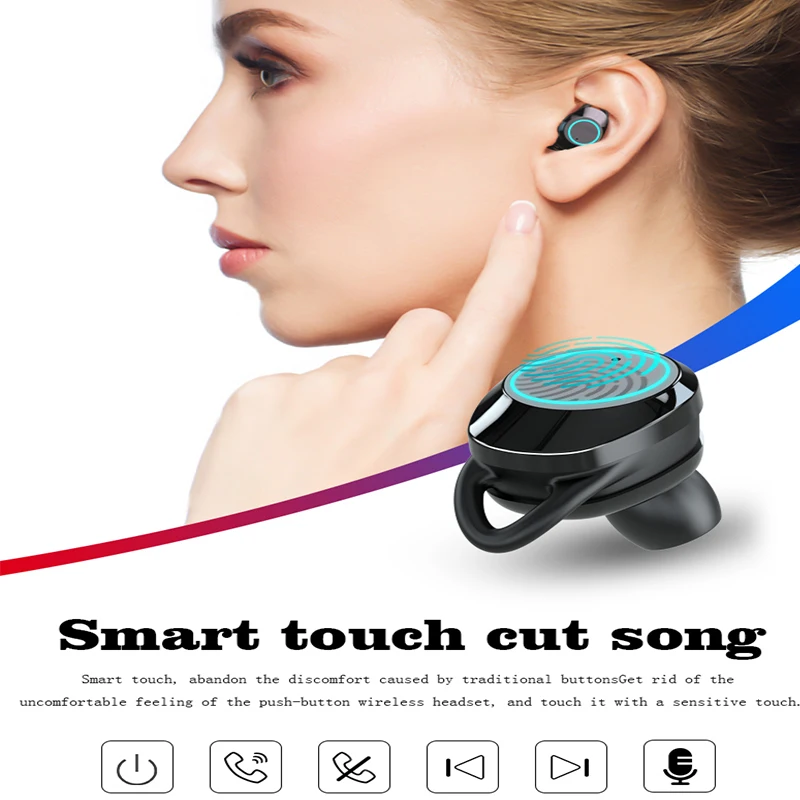 Bluetooth 5,0 наушники и кнопка отпечатка пальца зарядка Спортивные Беспроводные наушники музыкальные наушники для iPhone7 8 samsung huawei