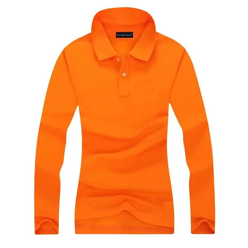 Одежда высшего качества женские с длинным рукавом поло рубашки для мальчиков повседневное хлопок Женская однотонная шапка лацканами - Цвет: Orange