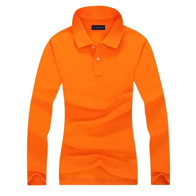 Orange Одежда высшего качества женские с длинным рукавом поло рубашки для мальчиков повседневное хлопок Женская однотонная шапка лацканами - Цвет: Orange