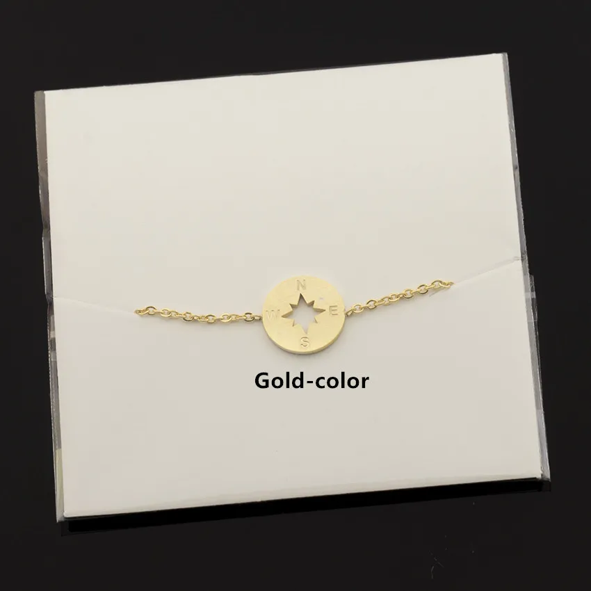 V Attract Vintage Compass Charm Bracelet Gold Silver Stainless Steel Chain Simple Geometric Round Pulseira Women Men Jewelry