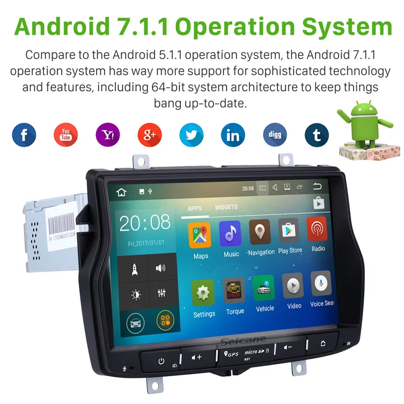 Seicane 1Din Android 7 1 8 дюймов автомобилей Радио Стерео gps навигации мультимедийный плеер