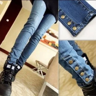 

New 2016 Spring Trouser Buttons new thin jeans female Korean fashion casual long jeans tight pencil pants feet denim pants A0105