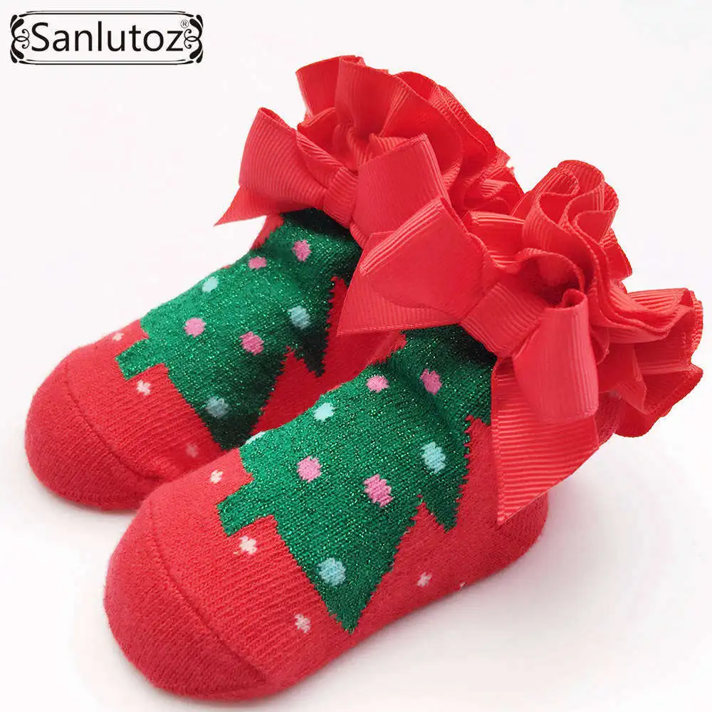SOCKAD006 Sanlutoz/носки для малышей Новогодний подарок для новорожденных, фатиновые кружевные носки с бантом и Санта-Клаусом, подарок на день рождения для маленьких мальчиков и девочек 0-12 месяцев - Цвет: SOCKAD006
