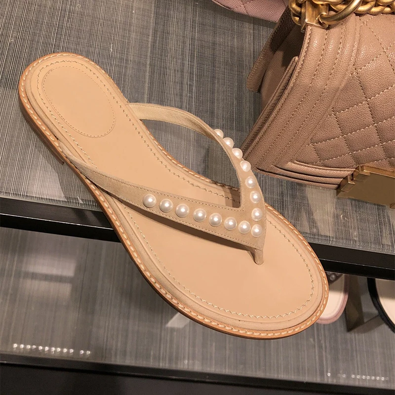

New 2019 Summer Beach Flip Flops Sandals Women's Slippers Female Flat Sandals Flip Flops Genuine leather Women's shoes