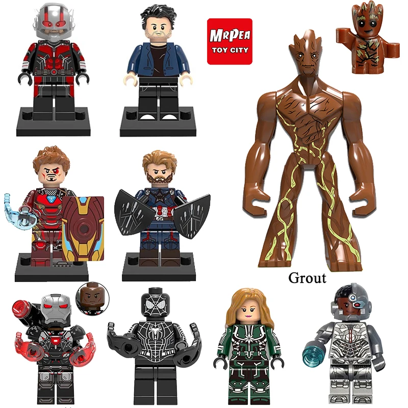 

For legoing Marvel Super Heroes Groot Building Blocks Toy Figures Guardians of the Galaxy Batman Capation America model gift Y30