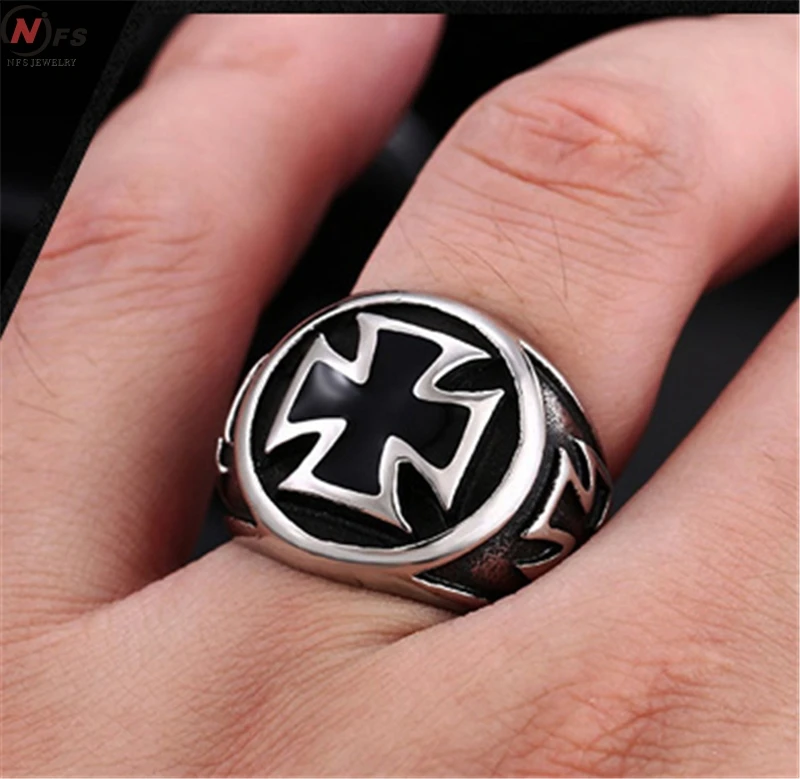 NFS Men's Rocker Rock Biker Cross Ring Knights Templars Ring Men Stainless Steel Unique Jewelry Exquisite Men Biker Ring