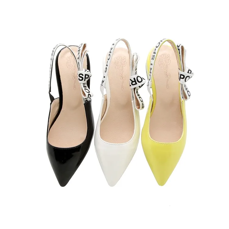 Sianie Tianie Summer Patent PU Pointed Toe Square Chunky Low Heels Yellow White Woman Sandals Slingback Shoes Size 45 46 47