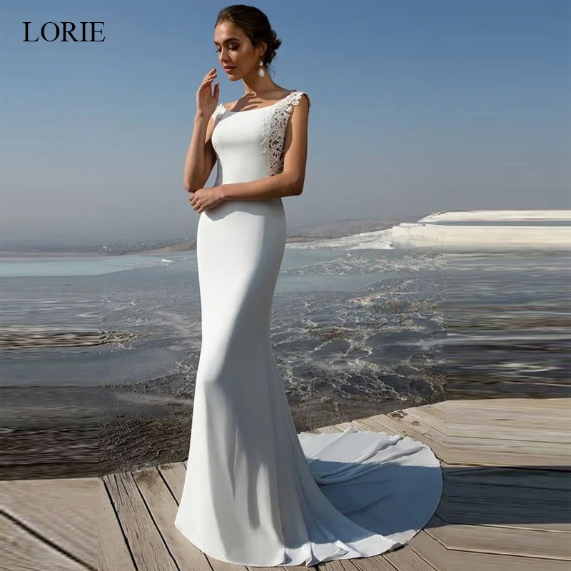 

LORIE Mermaid Wedding Dress 2019 soft stain and lace Appliques Bride dress Summer sleeveless wedding dress, Wedding Party Dress